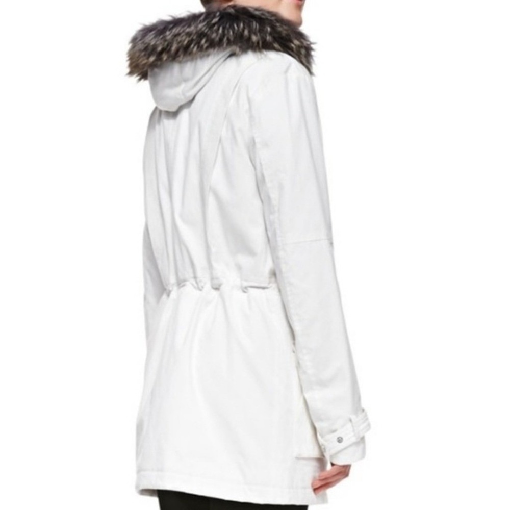 VINCE XS White Winter Parka Coat Faux Fur Hooded‎ Padded Quilted Lined Jacket